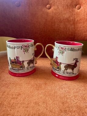 Set of 2 Brand New Nathalie Lete 2021 Santa in Sleigh Mugs
